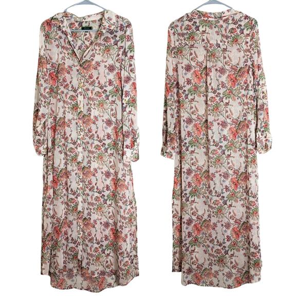 Floral Button Down Romantic Sheer Maxi Dress Women's Size 6 - Picture 1 of 10